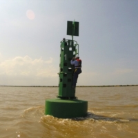 Guia W buoys resist the strong currents of the Magdalena River, in Colombia