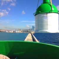 Installation of cupola for lighthouse in the entrance of Port of Barcelona